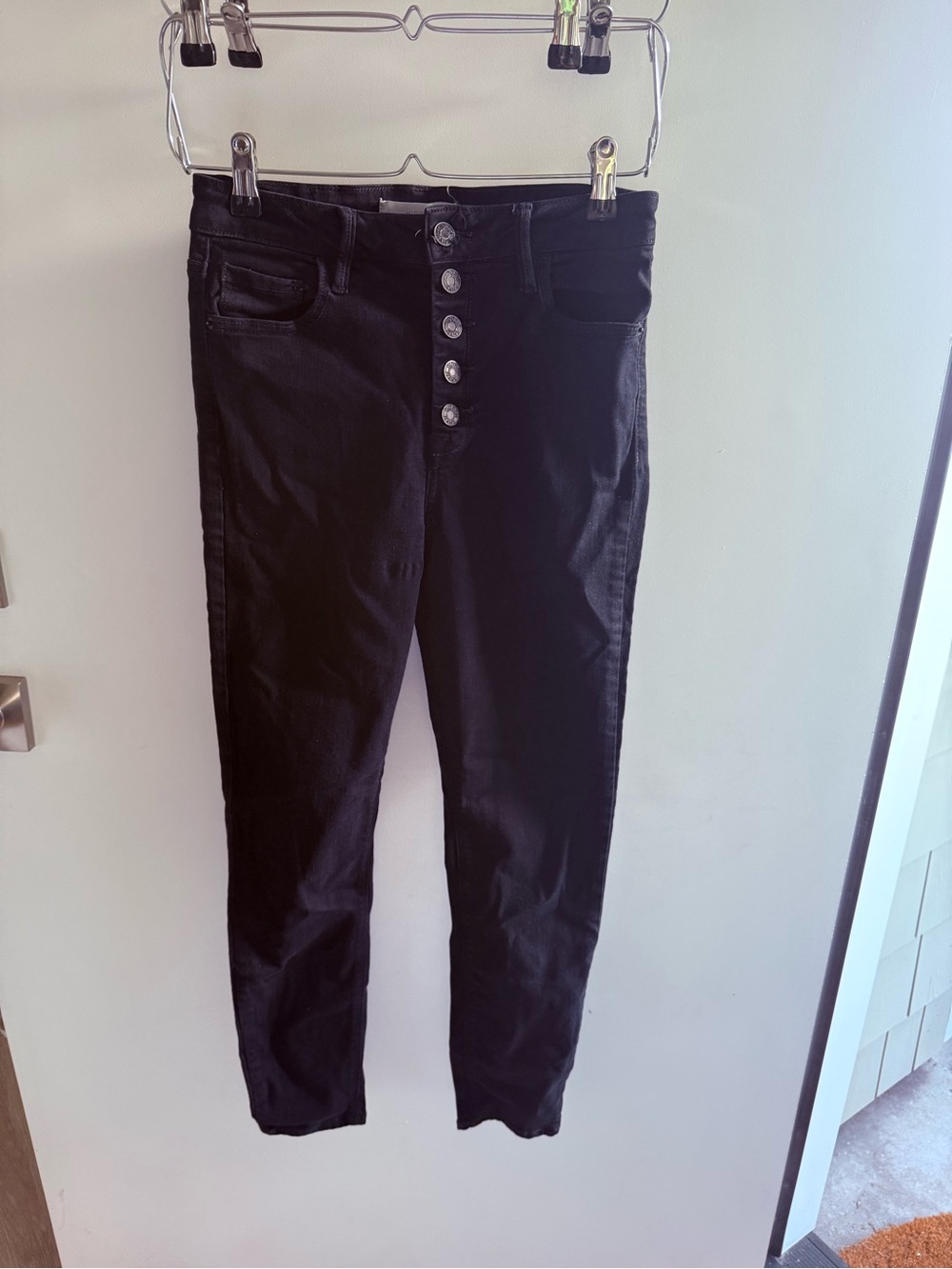 High-Rise Black Skinny Jeans with Button-Fly